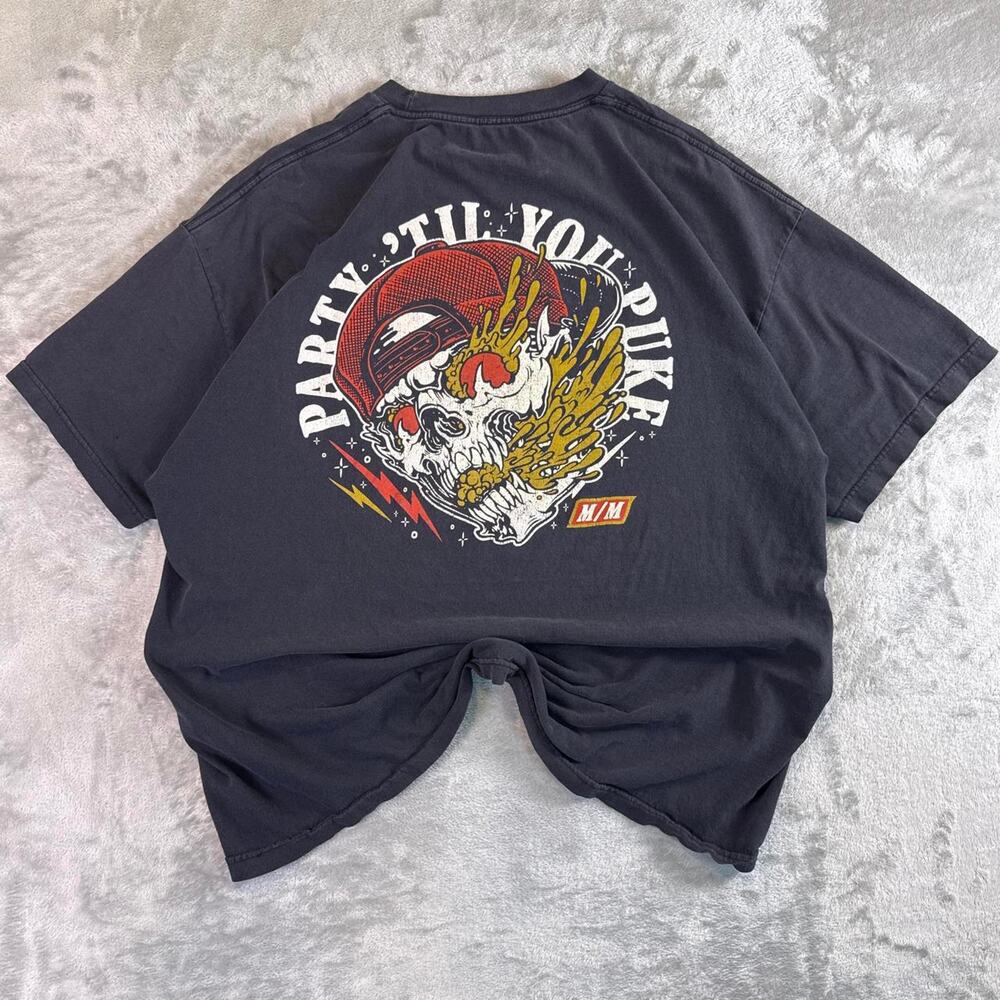 Y2K Metal Mulisha Graphic T Shirt Black Skull Flames Back Print Tee Mens Sz XL